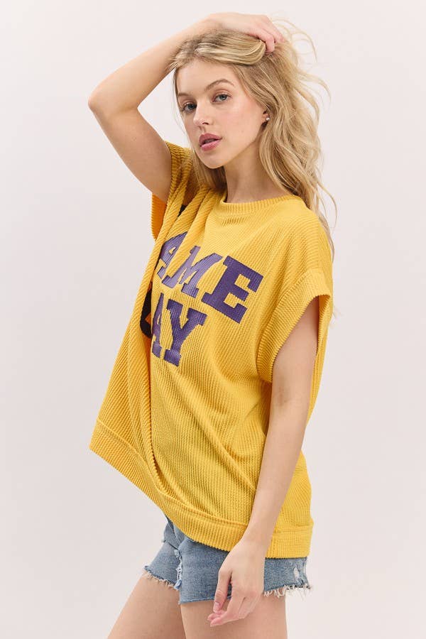 Yellow Game day Ribbed Knit Top