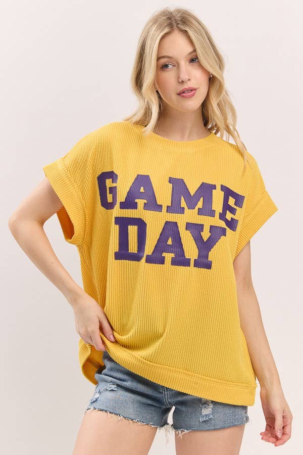 Yellow Game day Ribbed Knit Top