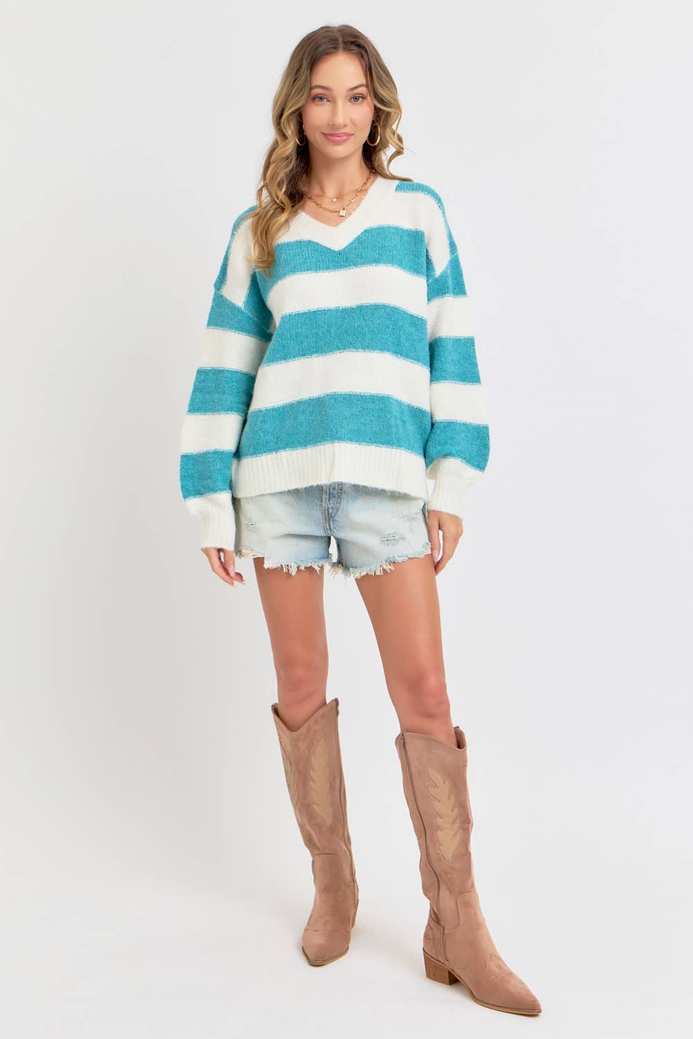 Teal Blue Striped Sweater