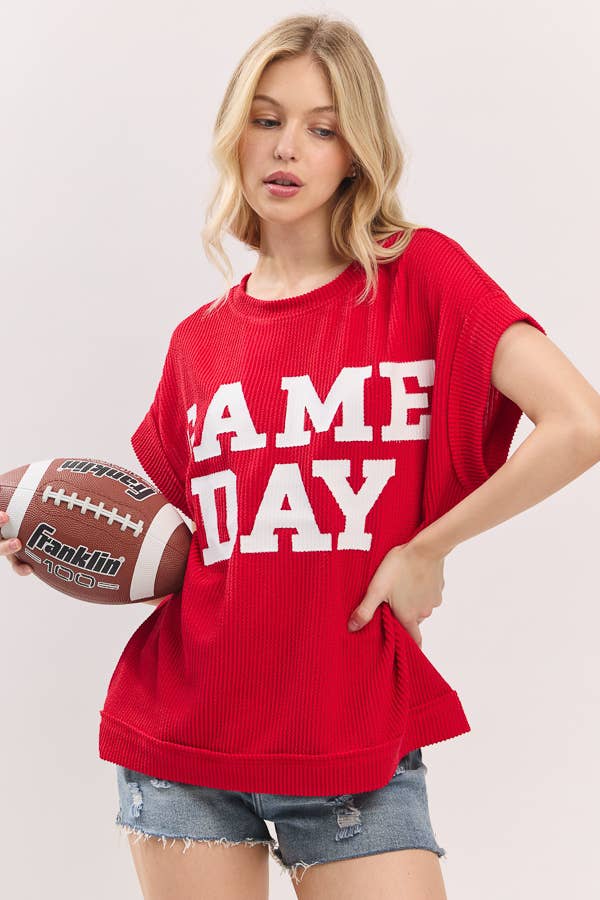 Red Game day Ribbed Knit Top