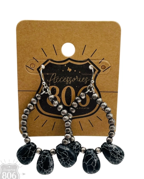 Burnished Bead and Stone Teardrop Earrings