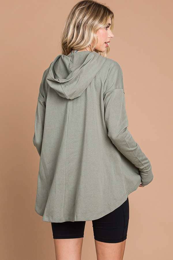 OLIVE OVERSIZED FLARE HIGH & LOW HEM HOODIE