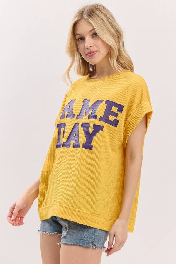 Yellow Game day Ribbed Knit Top