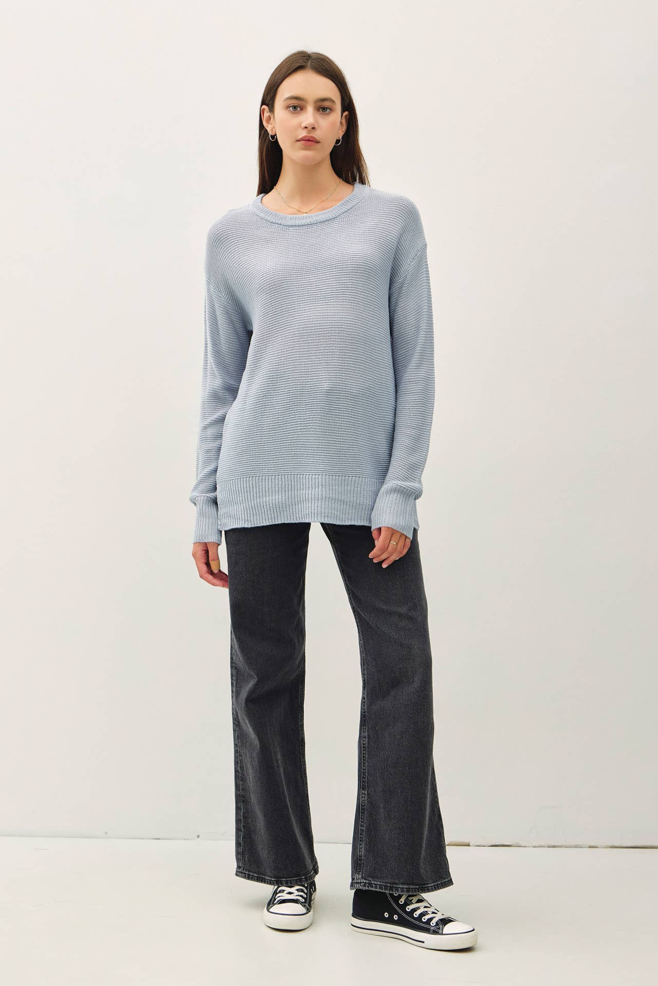 Boyfriend Fit Sweater - Dusty Blue
