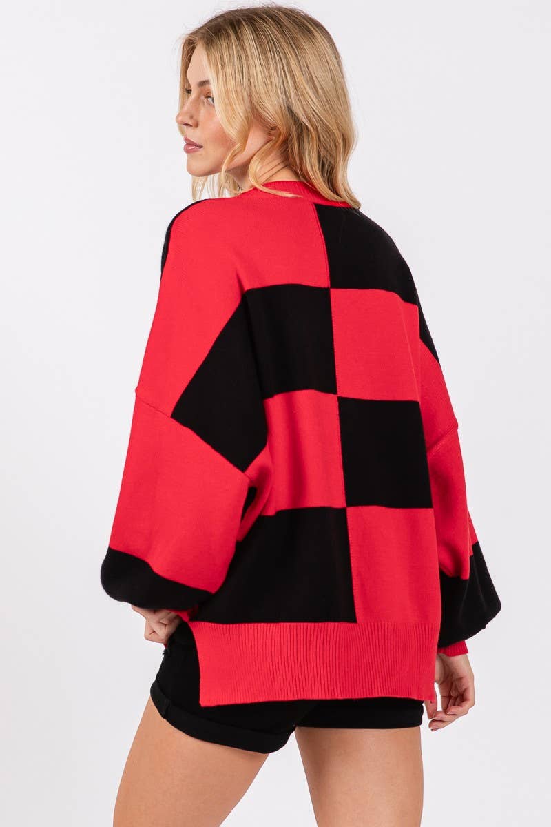 RED/BLACK GAME DAY CHECKERED SWEATER