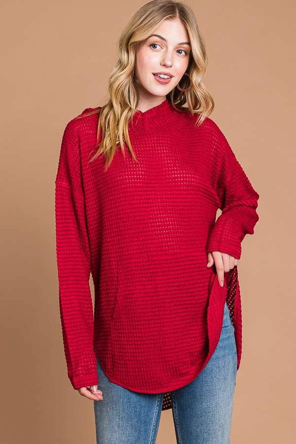RED RELAX FIT HOODIE TOP