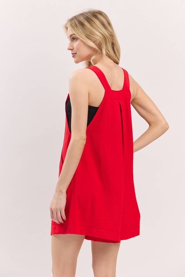 Red Scallop Pocket Strap Game day Romper