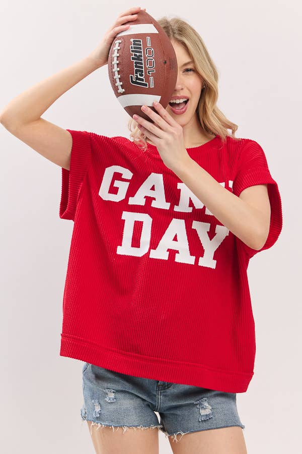 Red Game day Ribbed Knit Top