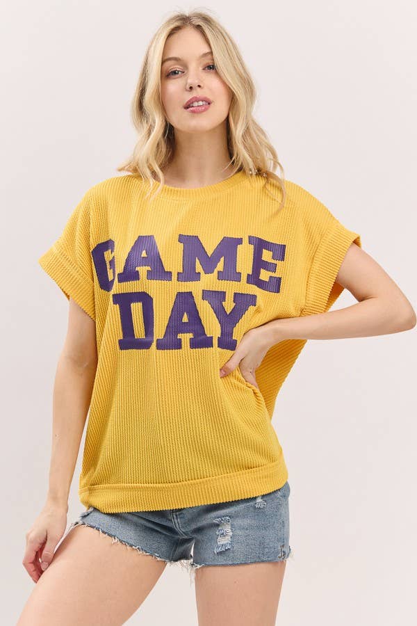 Yellow Game day Ribbed Knit Top
