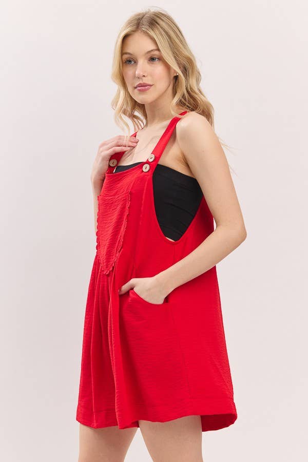 Red Scallop Pocket Strap Game day Romper