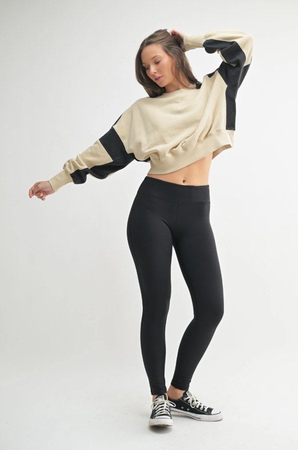 Bone/Black - Contrast Edge Cropped Sweatshirt