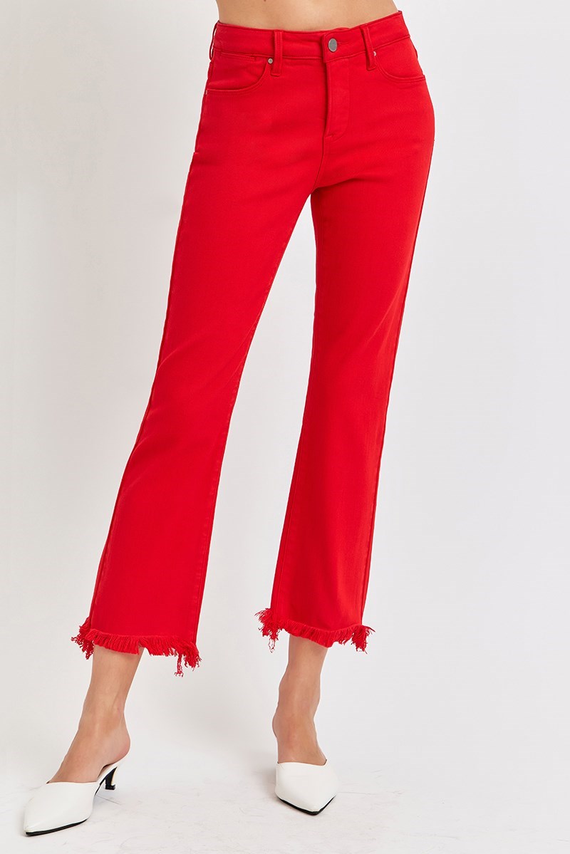 SCARLET-TUMMY CONTROL-MID RISE-CROP STRAIGHT-FRAY HEM