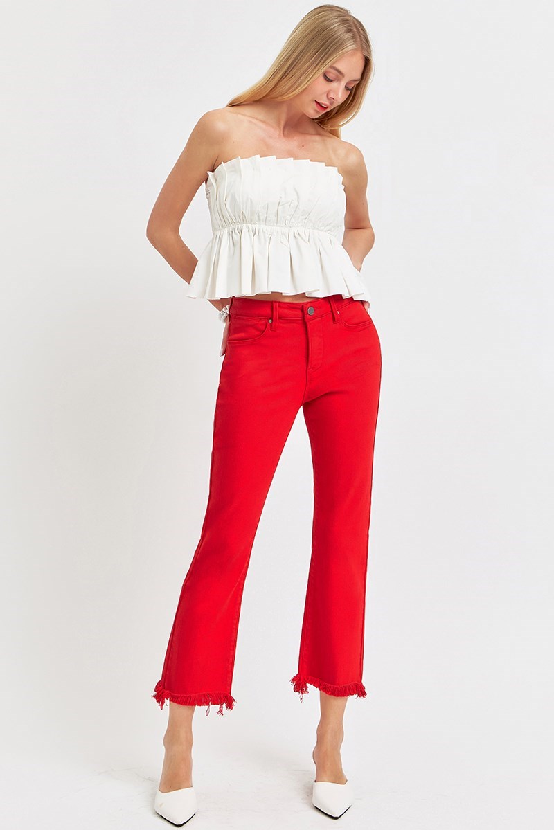 SCARLET-TUMMY CONTROL-MID RISE-CROP STRAIGHT-FRAY HEM