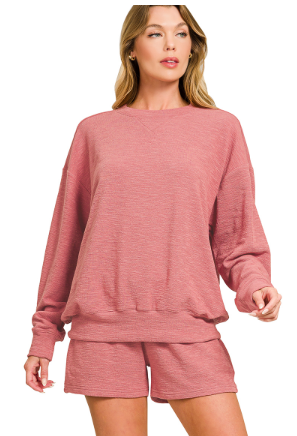 Slub 2pc. set - Winter RoseSlub pullover & shorts 2pcs set