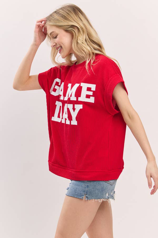 Red Game day Ribbed Knit Top