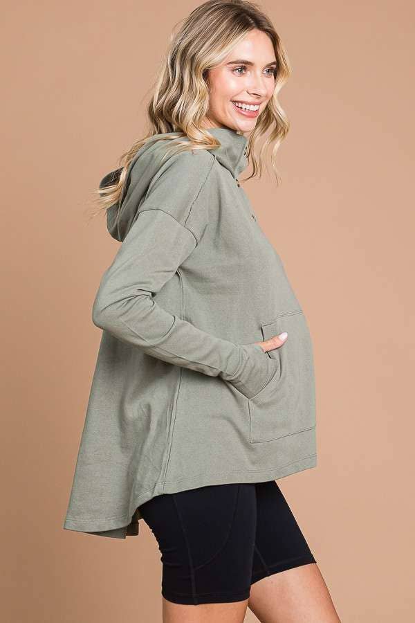 OLIVE OVERSIZED FLARE HIGH & LOW HEM HOODIE