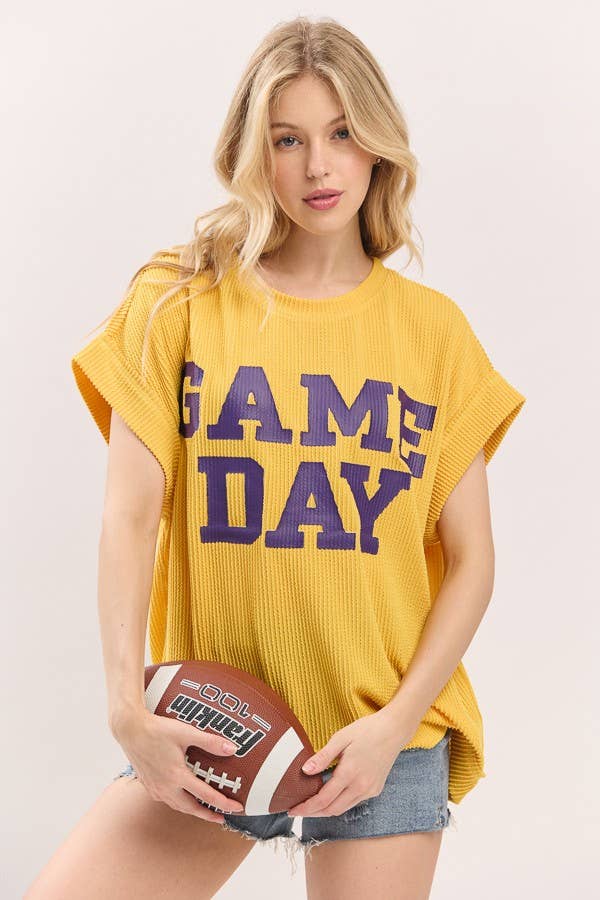 Yellow Game day Ribbed Knit Top