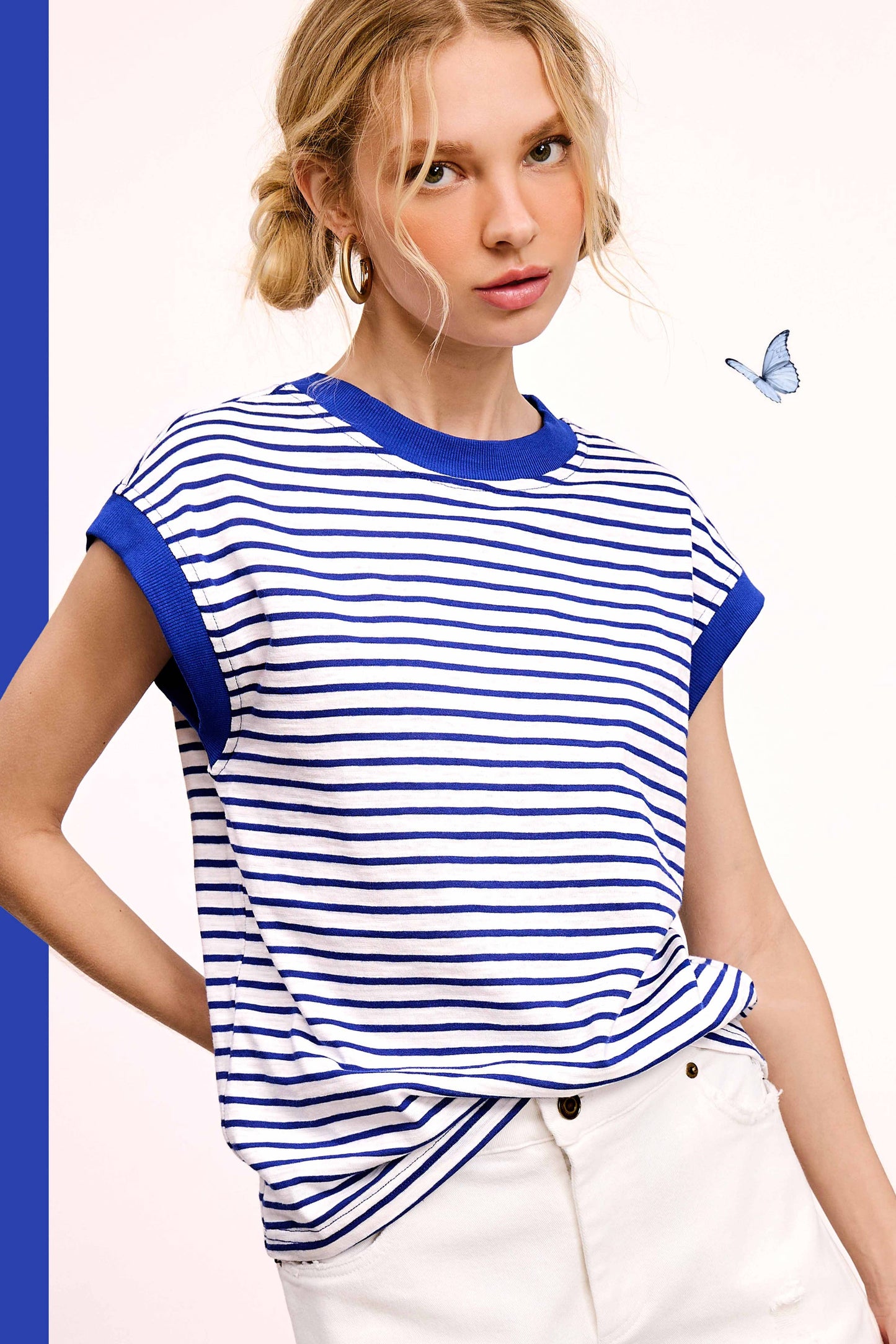 Royal Nautical Cap Sleeve Striped Top