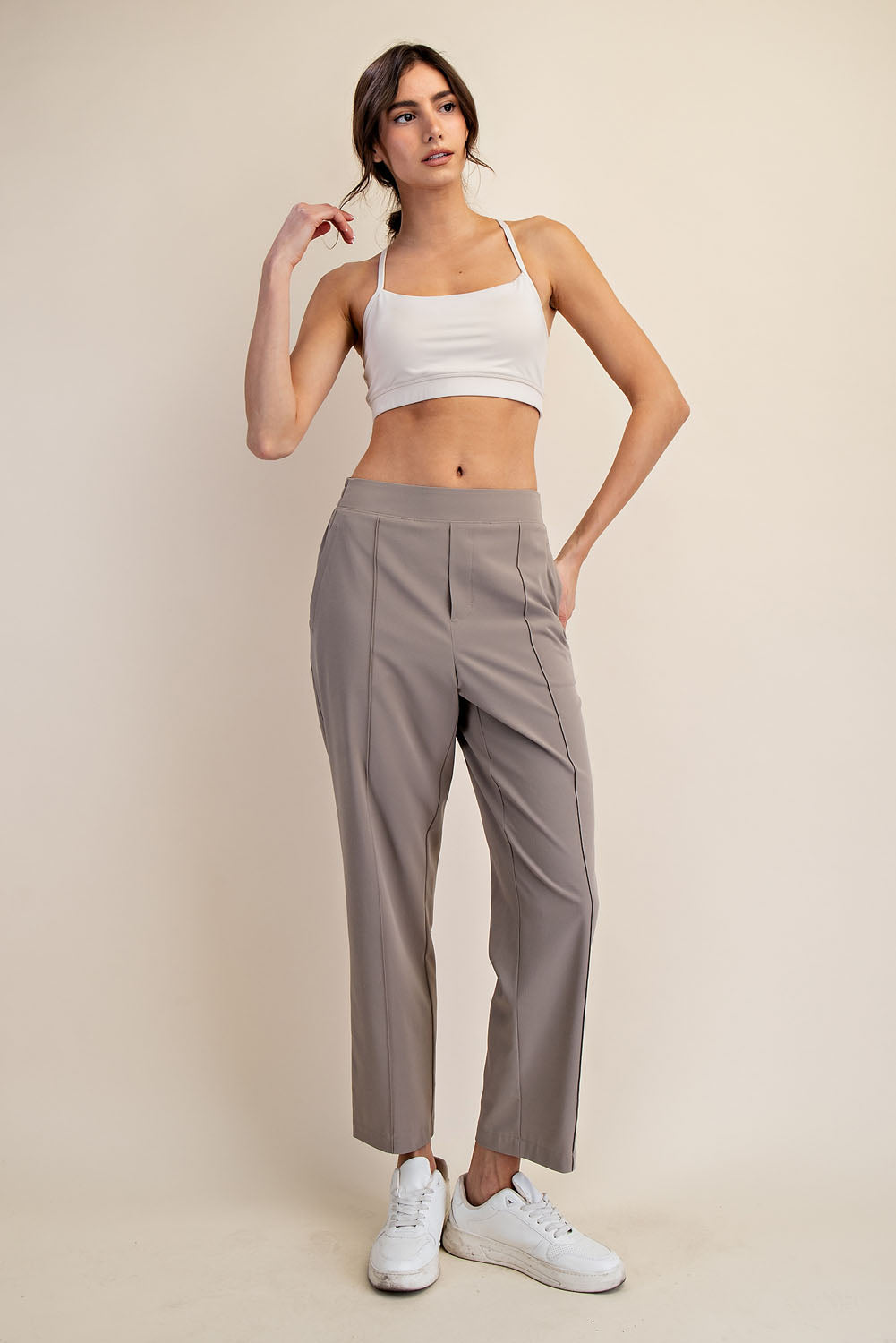 Stone Taupe Crinkle Ankle Trouser