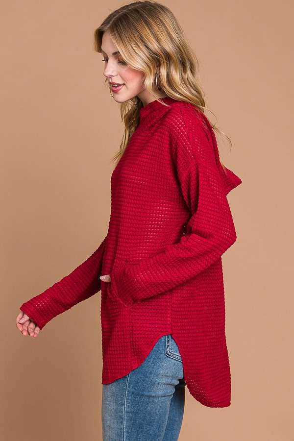 RED RELAX FIT HOODIE TOP