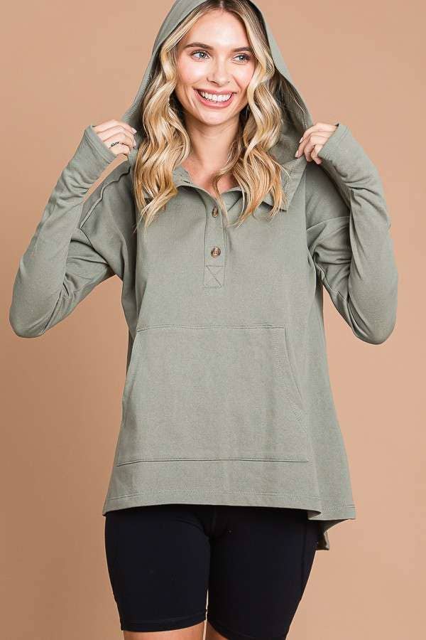 OLIVE OVERSIZED FLARE HIGH & LOW HEM HOODIE