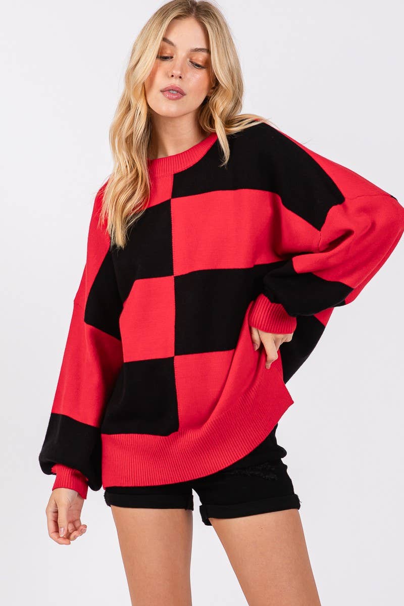 RED/BLACK GAME DAY CHECKERED SWEATER