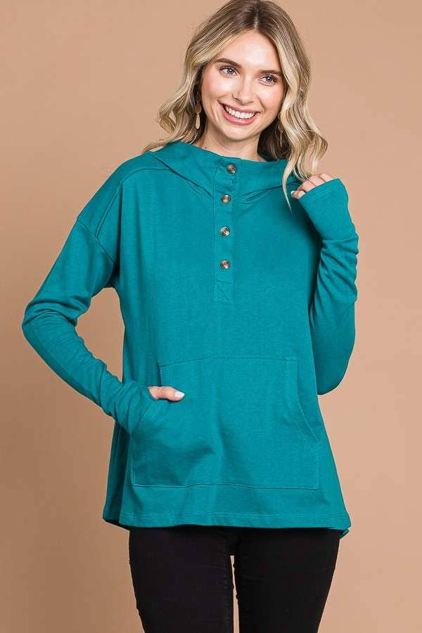 TEAL OVERSIZED FLARE HIGH & LOW HEM HOODIE