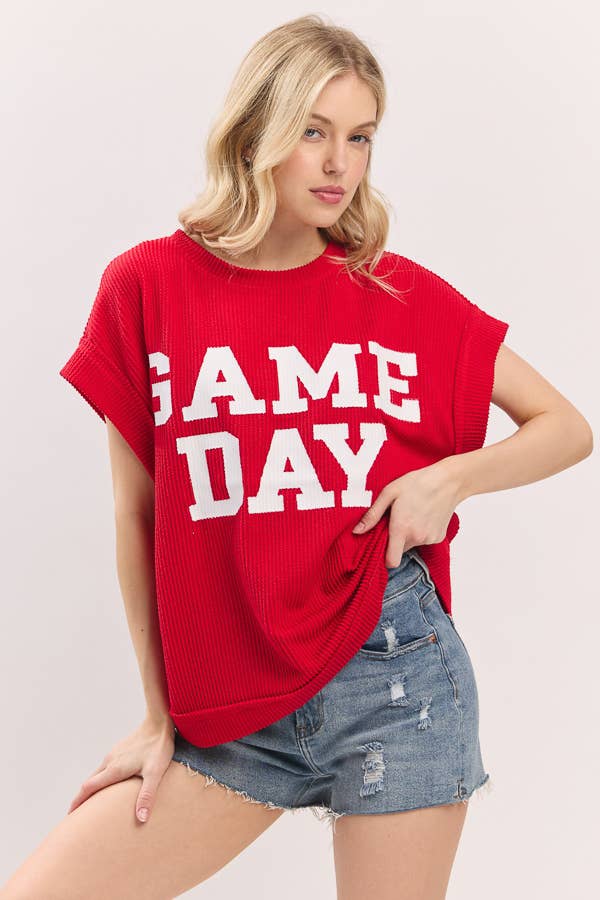 Red Game day Ribbed Knit Top