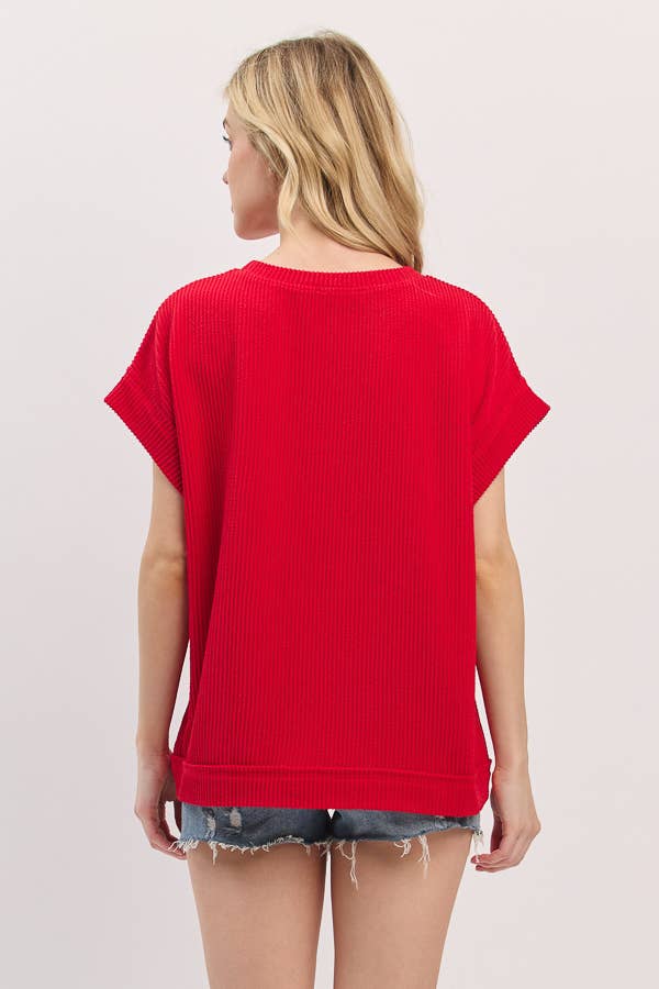 Red Game day Ribbed Knit Top