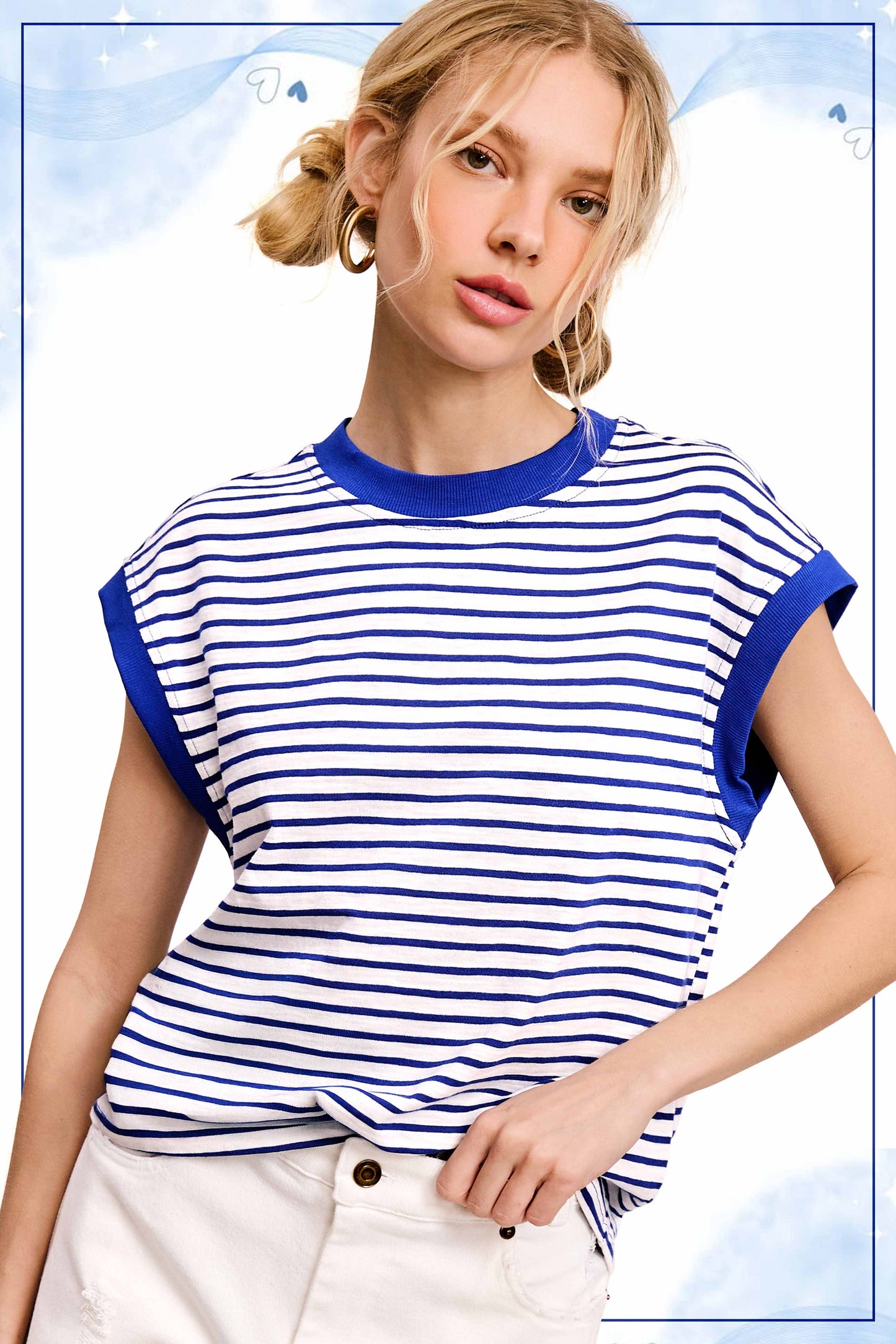 Royal Nautical Cap Sleeve Striped Top
