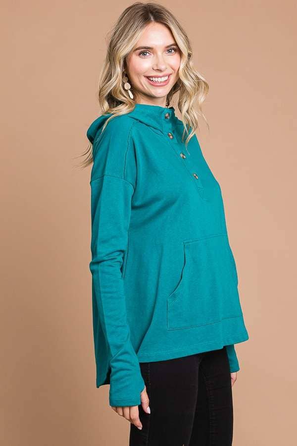 TEAL OVERSIZED FLARE HIGH & LOW HEM HOODIE