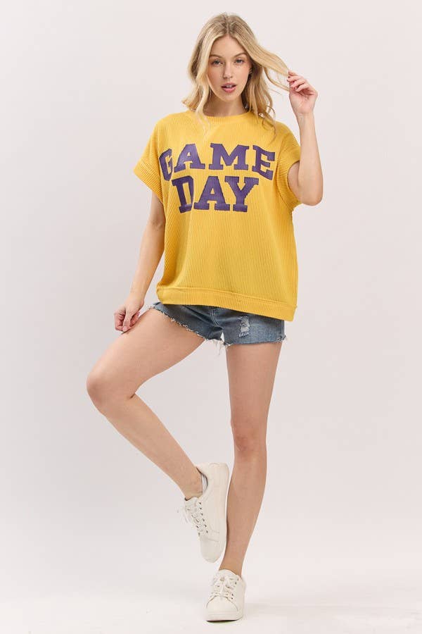 Yellow Game day Ribbed Knit Top