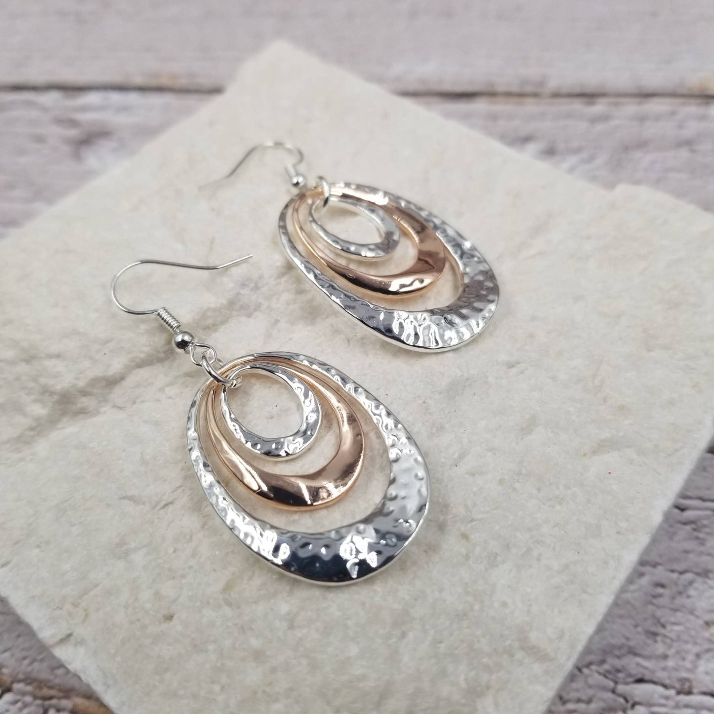 Mixed Metal Multilaminar Oval Dangle Earrings