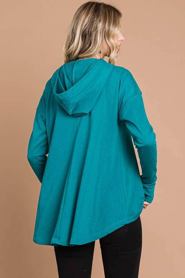 TEAL OVERSIZED FLARE HIGH & LOW HEM HOODIE