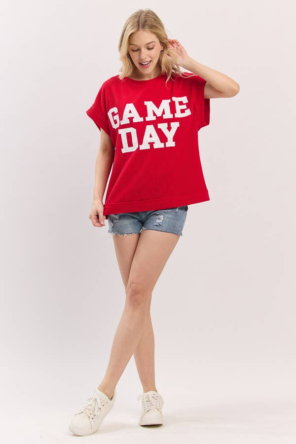 Red Game day Ribbed Knit Top