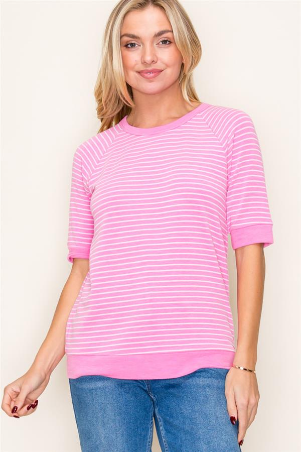Pink Soft Terry Crew Neck Longer Sleeve