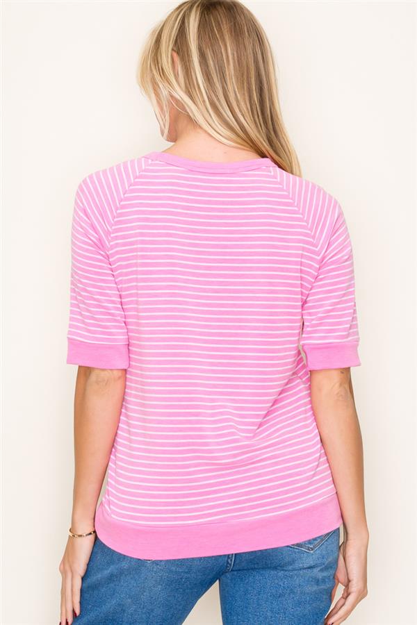 Pink Soft Terry Crew Neck Longer Sleeve