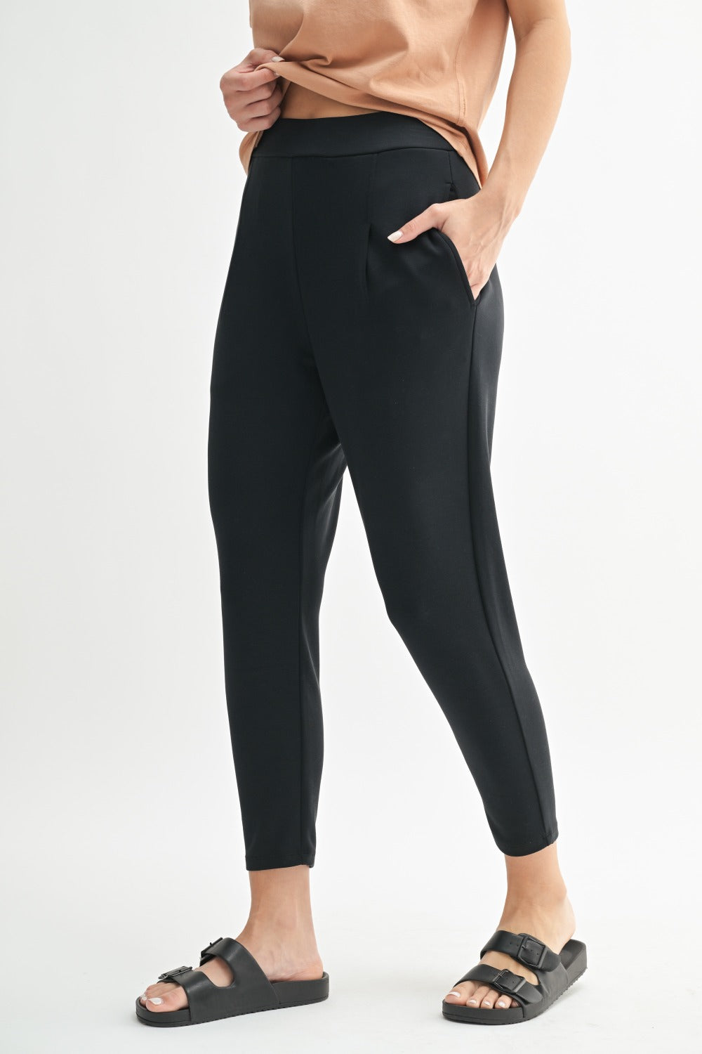 Black Pleated Scuba Tailored Pant
