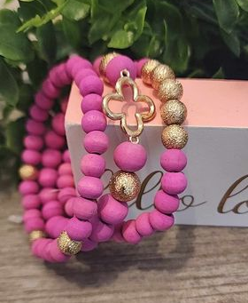 Wooden Gold & Pink W/Clover - Set of 3