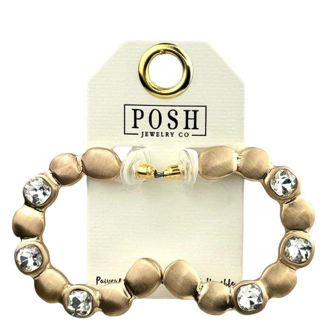 Gold Square Shape Rhinestone Hoop Earring