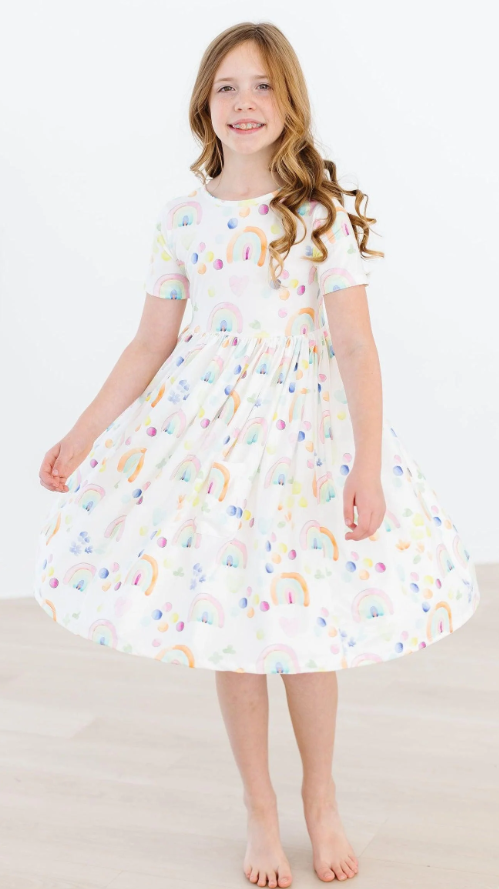 Watercolor Rainbows Pocket Twirl Dress