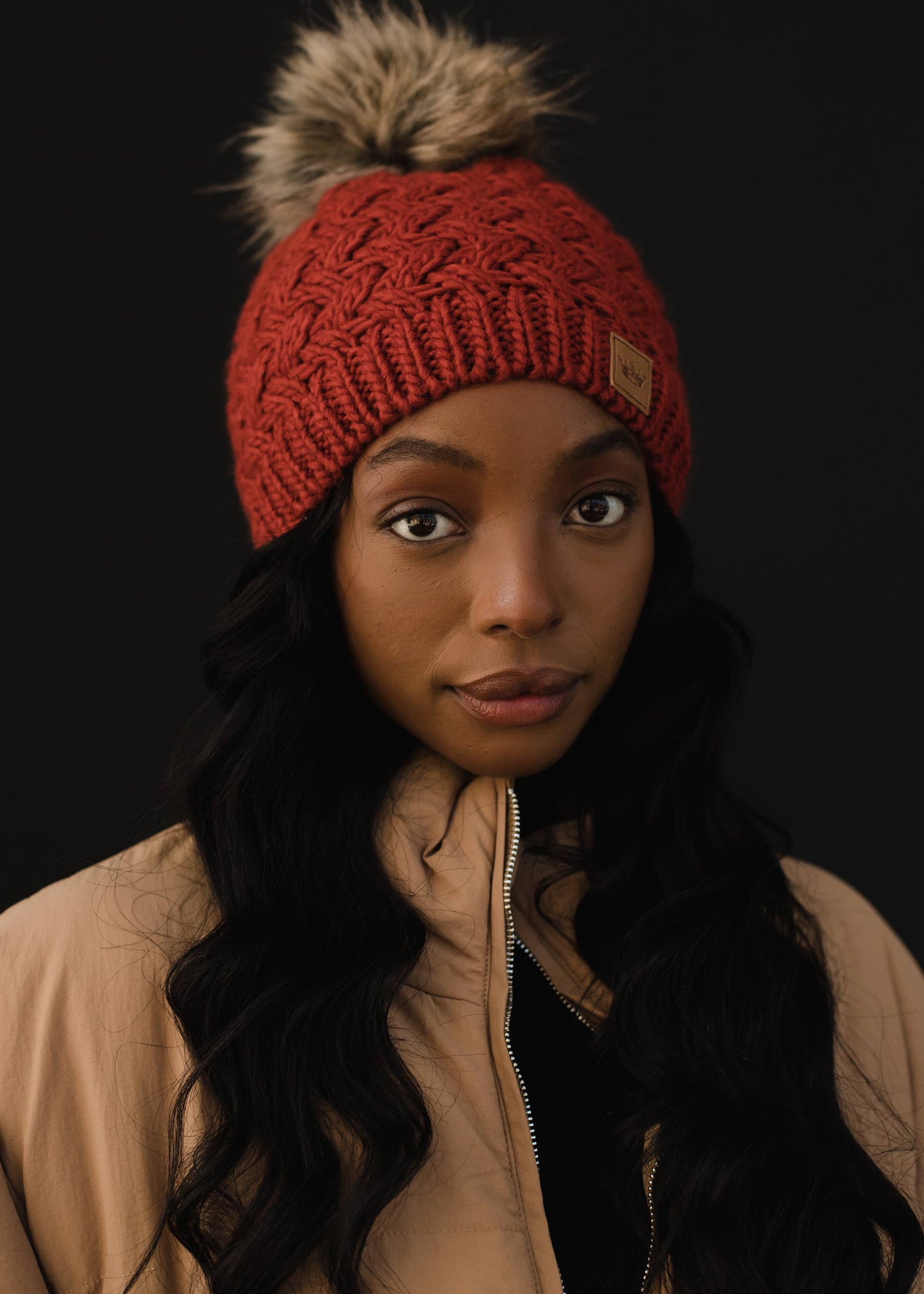 Rust Knit Pom Hat