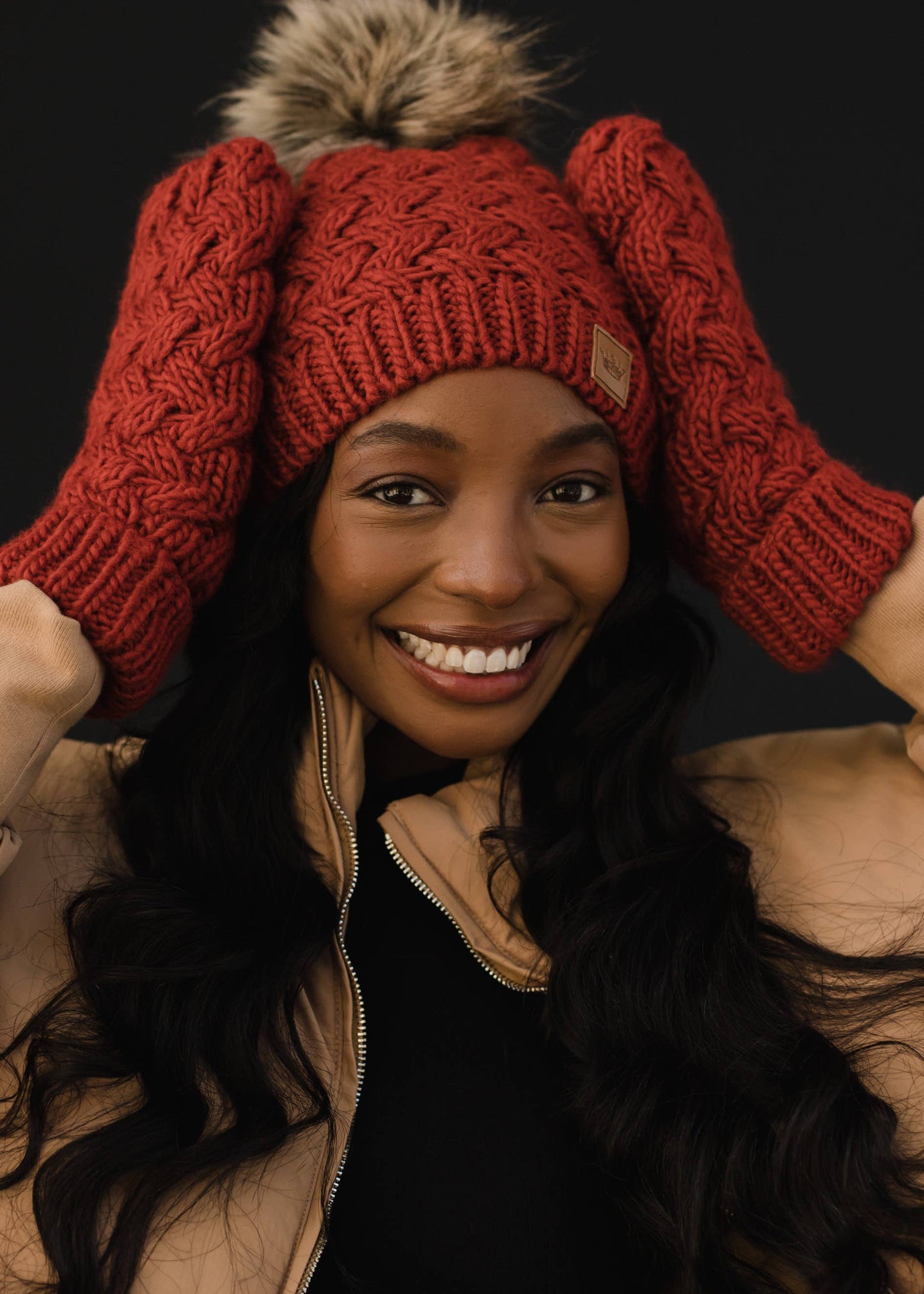 Rust Knit Pom Hat