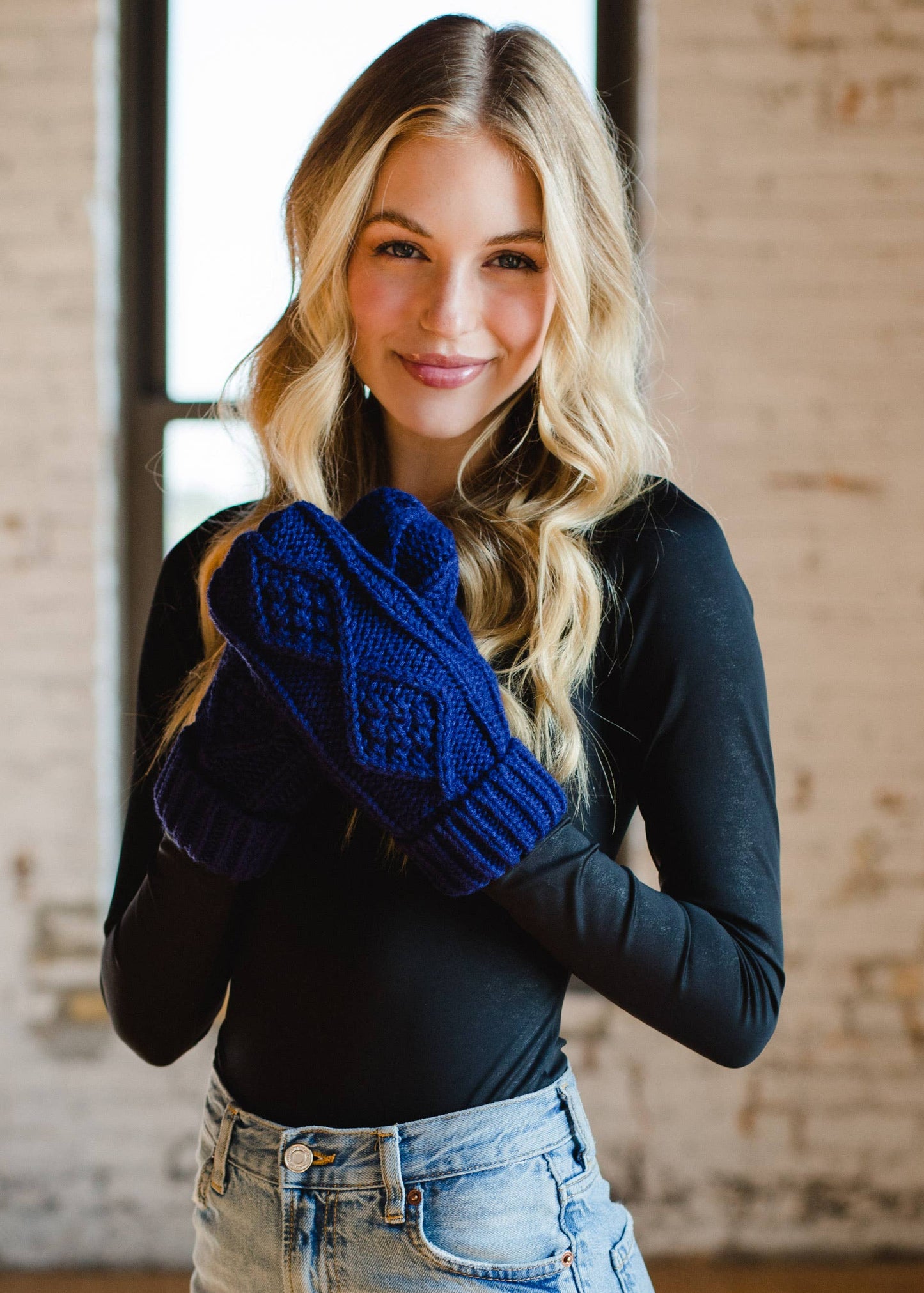 Royal Blue Cable Knit Mittens