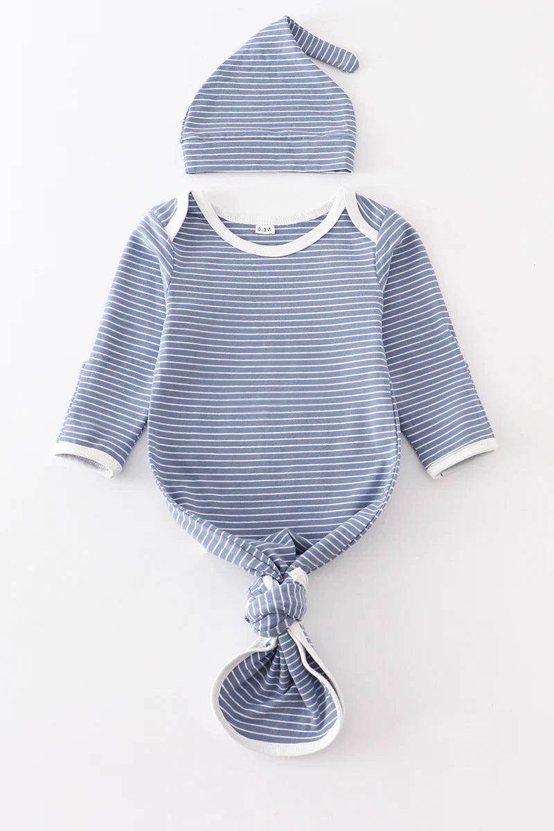 Blue Stripe 2-Pc Baby Gown