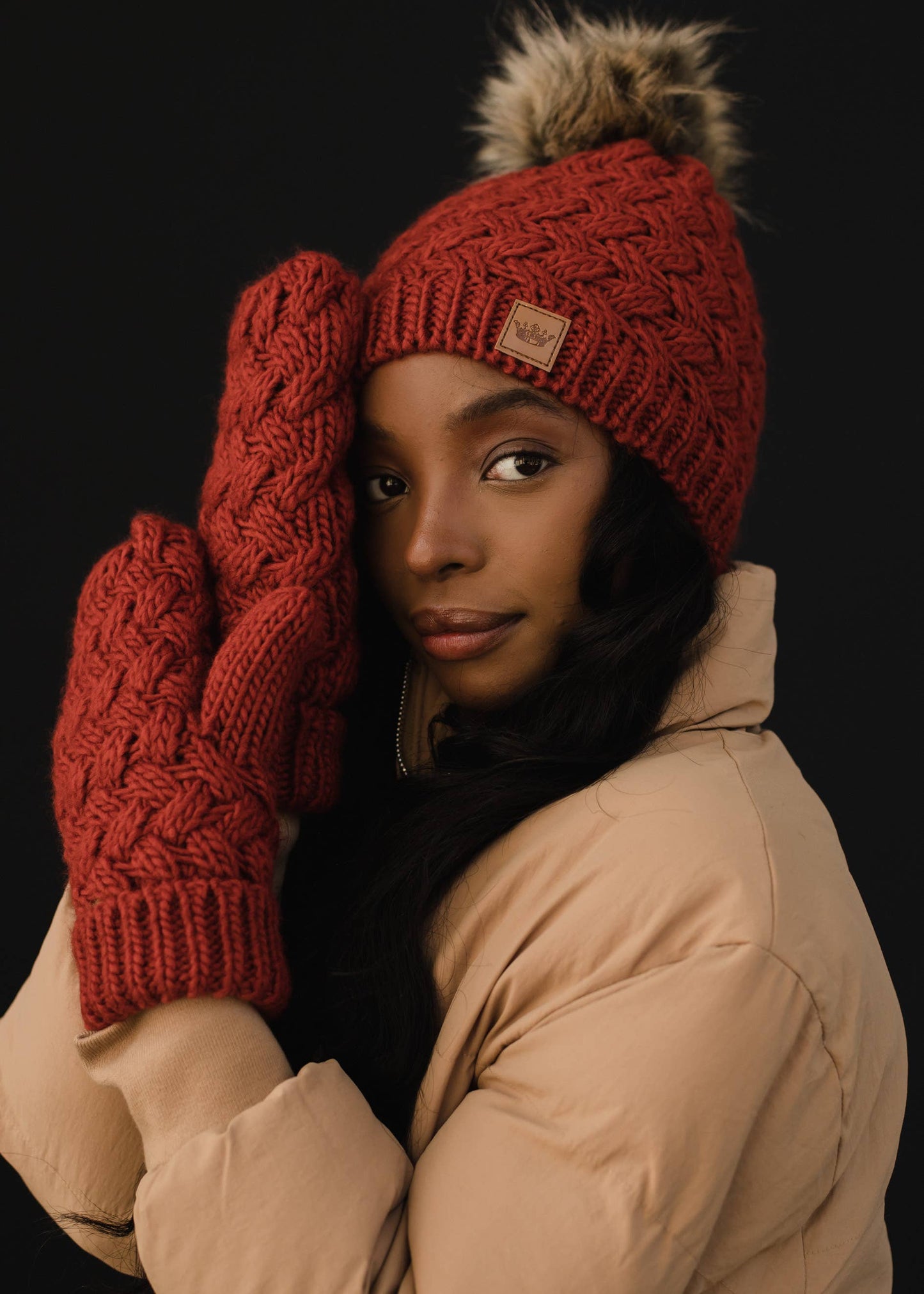 Rust Knit Pom Hat