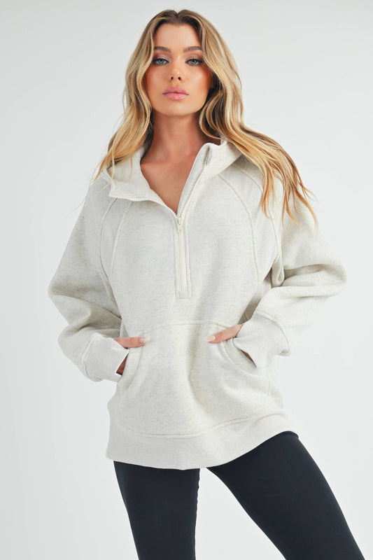 Heather Bone Half-Zip Hoodie