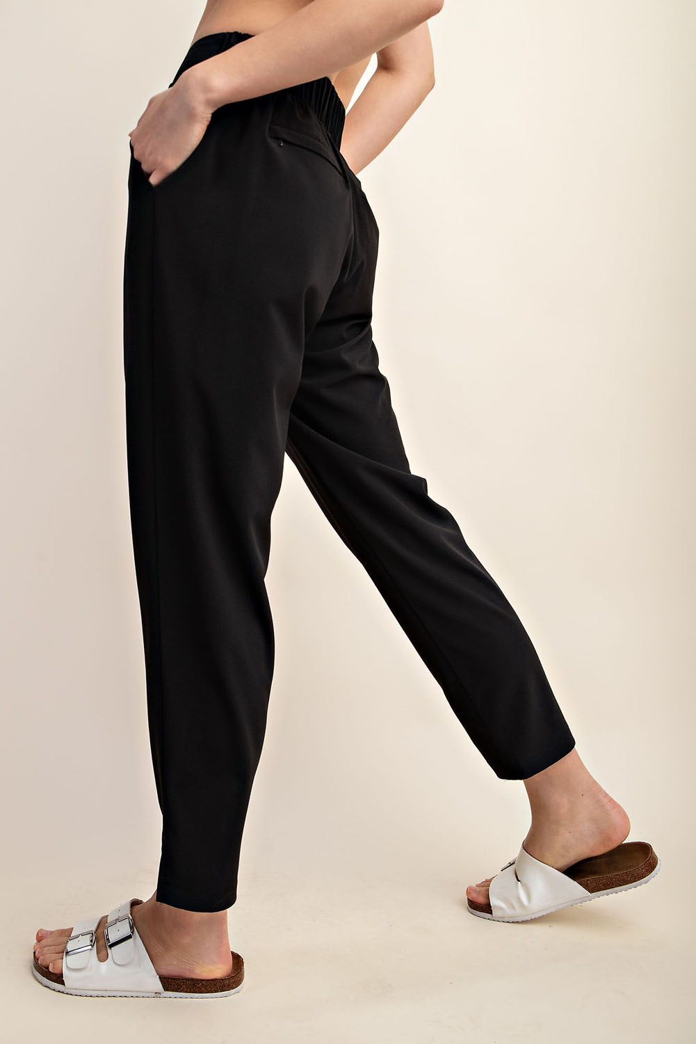Crinkle Woven Full Length Pant - Black