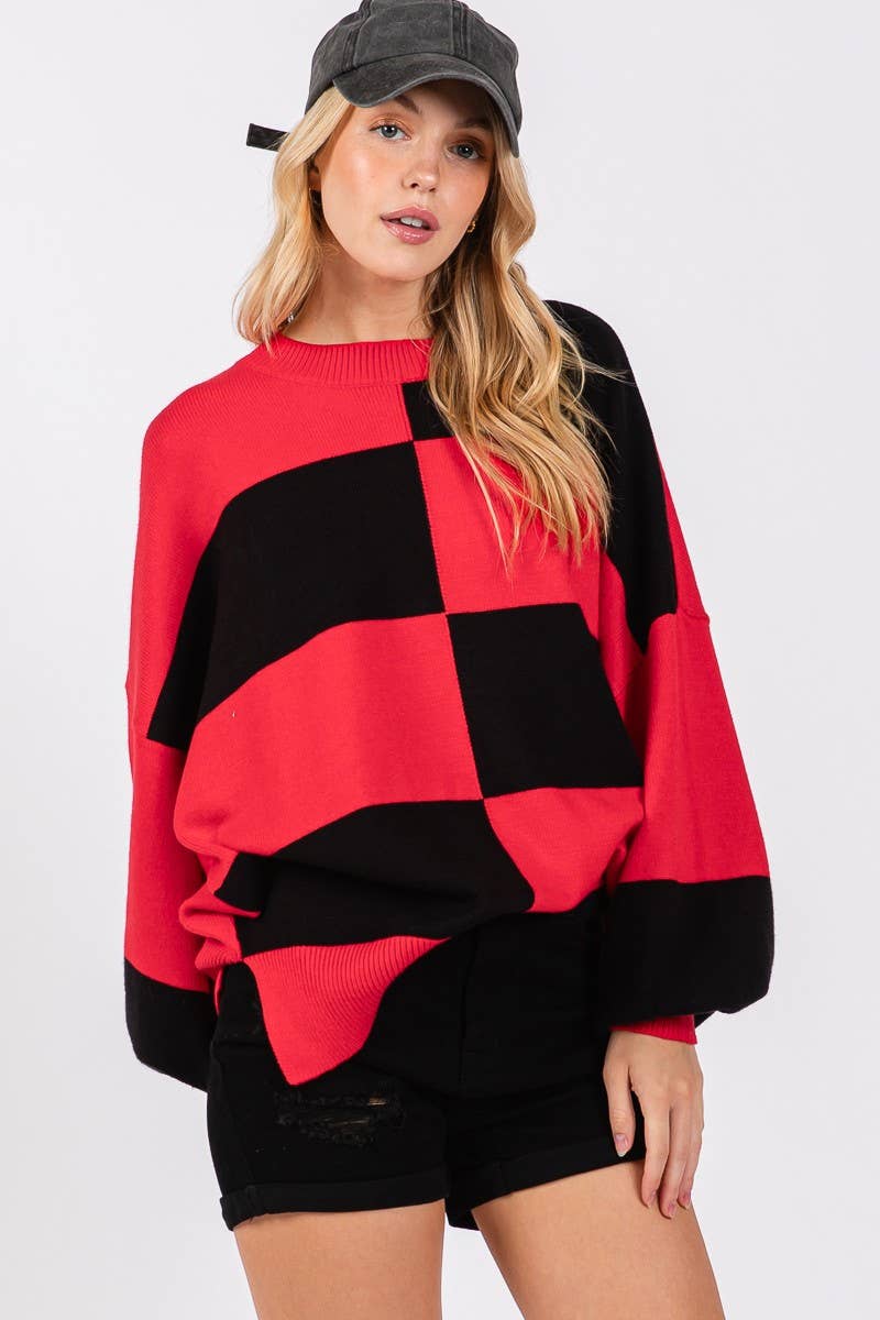 RED/BLACK GAME DAY CHECKERED SWEATER