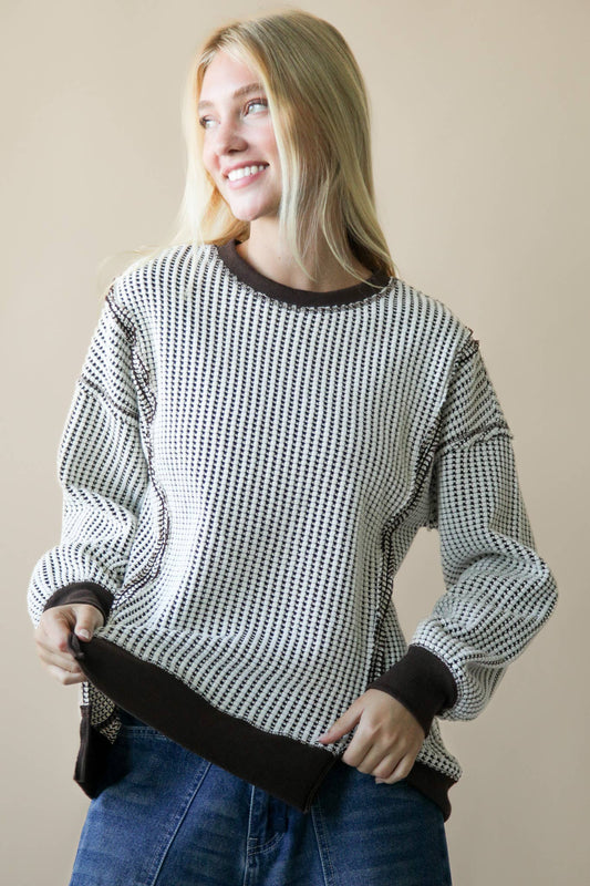 Chocolate Oversized Waffle Knit Casual Top